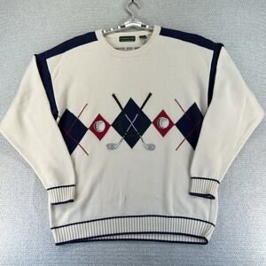 Vintage Clubfellow Golf Sweater Mens XLT Ivory Embroidered Crew Neck Pullover